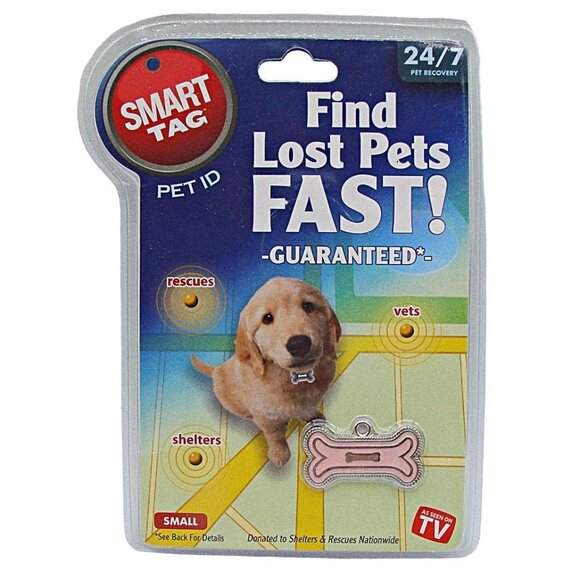 Smart Tag Pet ID Small Pink Bone Enamel EAlert Service Find Your Pet Fast - Picture 1 of 8